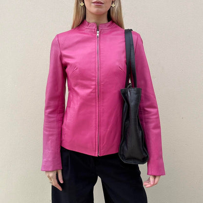 Vintage 00s bubblegum pink leather jacket