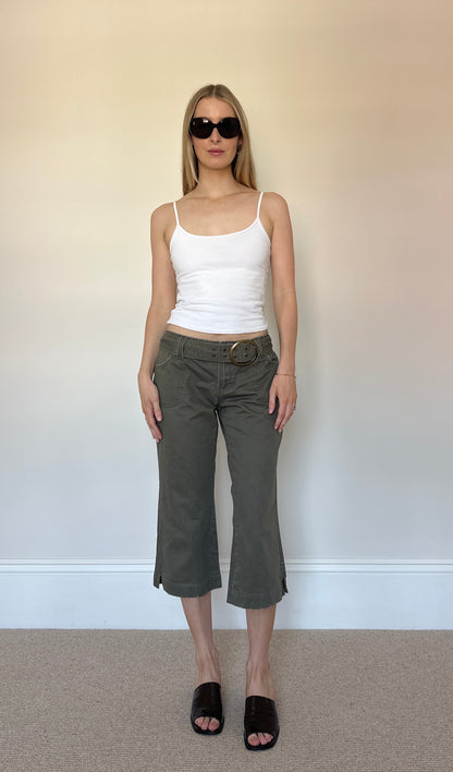 Vintage grommet belt khaki capris