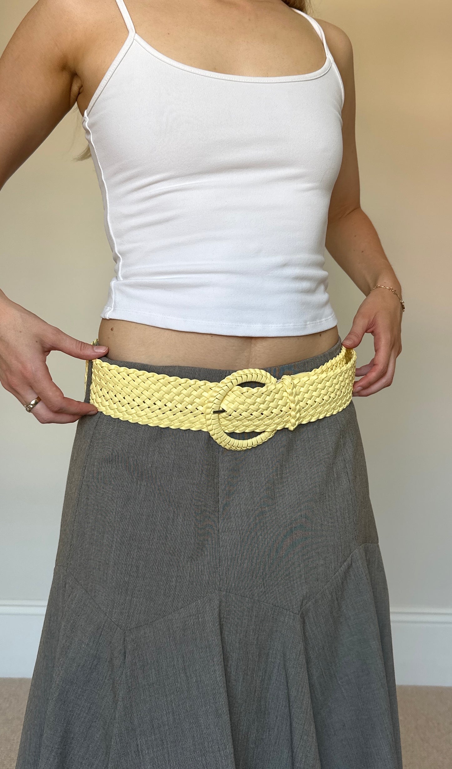 Vintage grey skirt & butter yellow belt