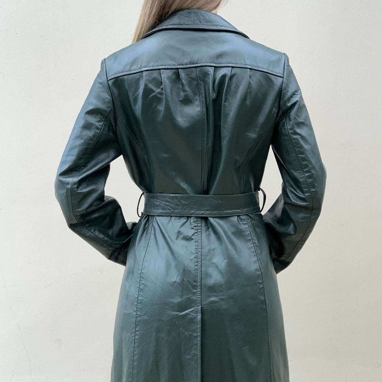 Vintage 90s forest green leather trench coat