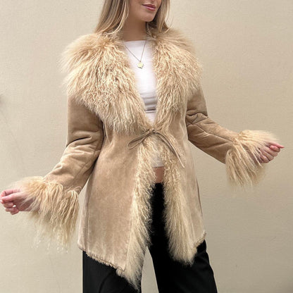 Vintage 00s suede & Mongolian fur afghan coat