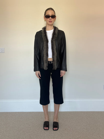 Vintage real leather fur jacket