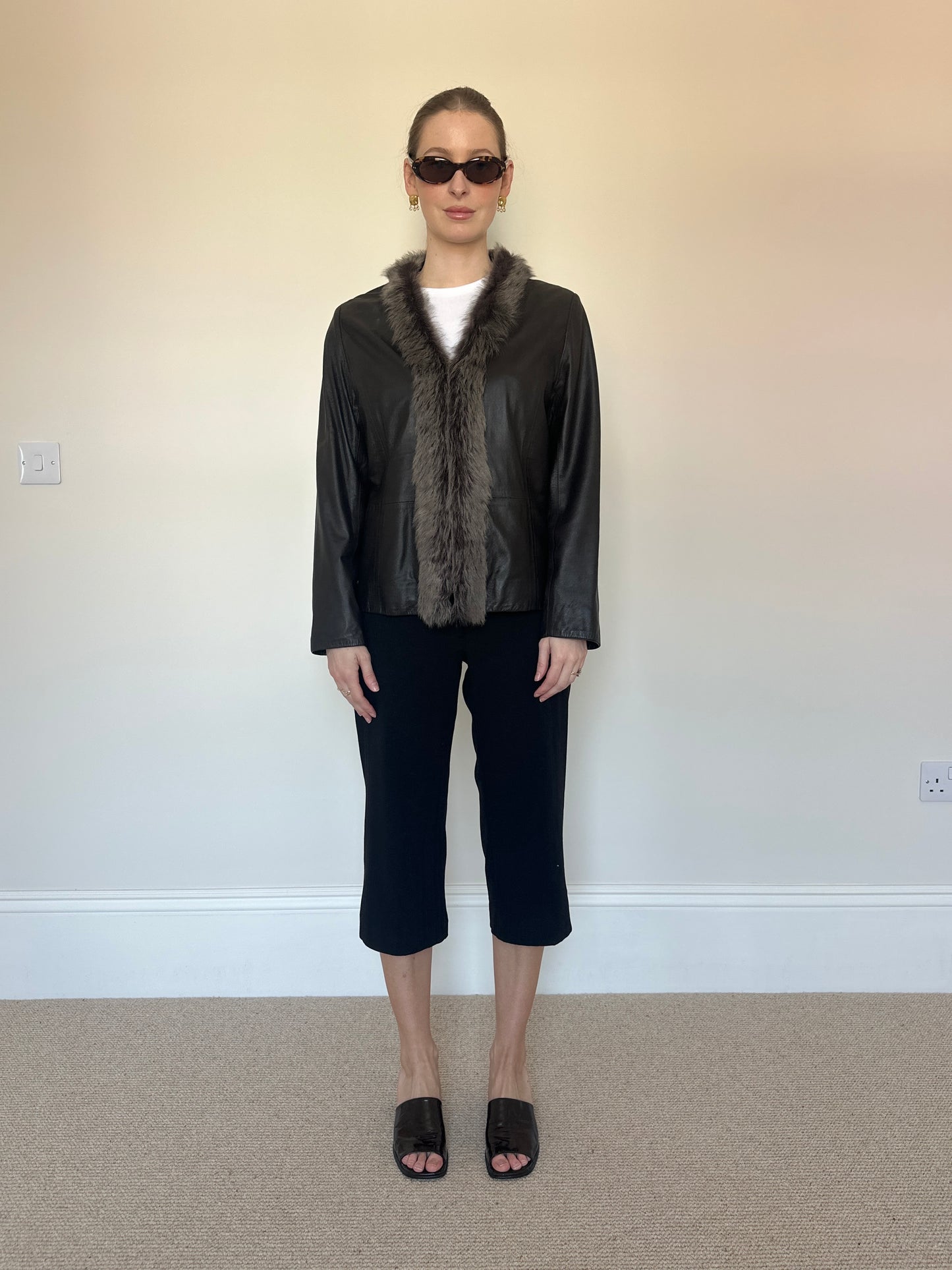 Vintage real leather fur jacket