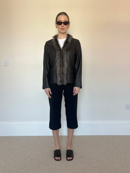 Vintage real leather fur jacket