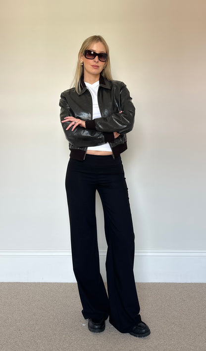 Vintage Brown Leather Bomber Jacket