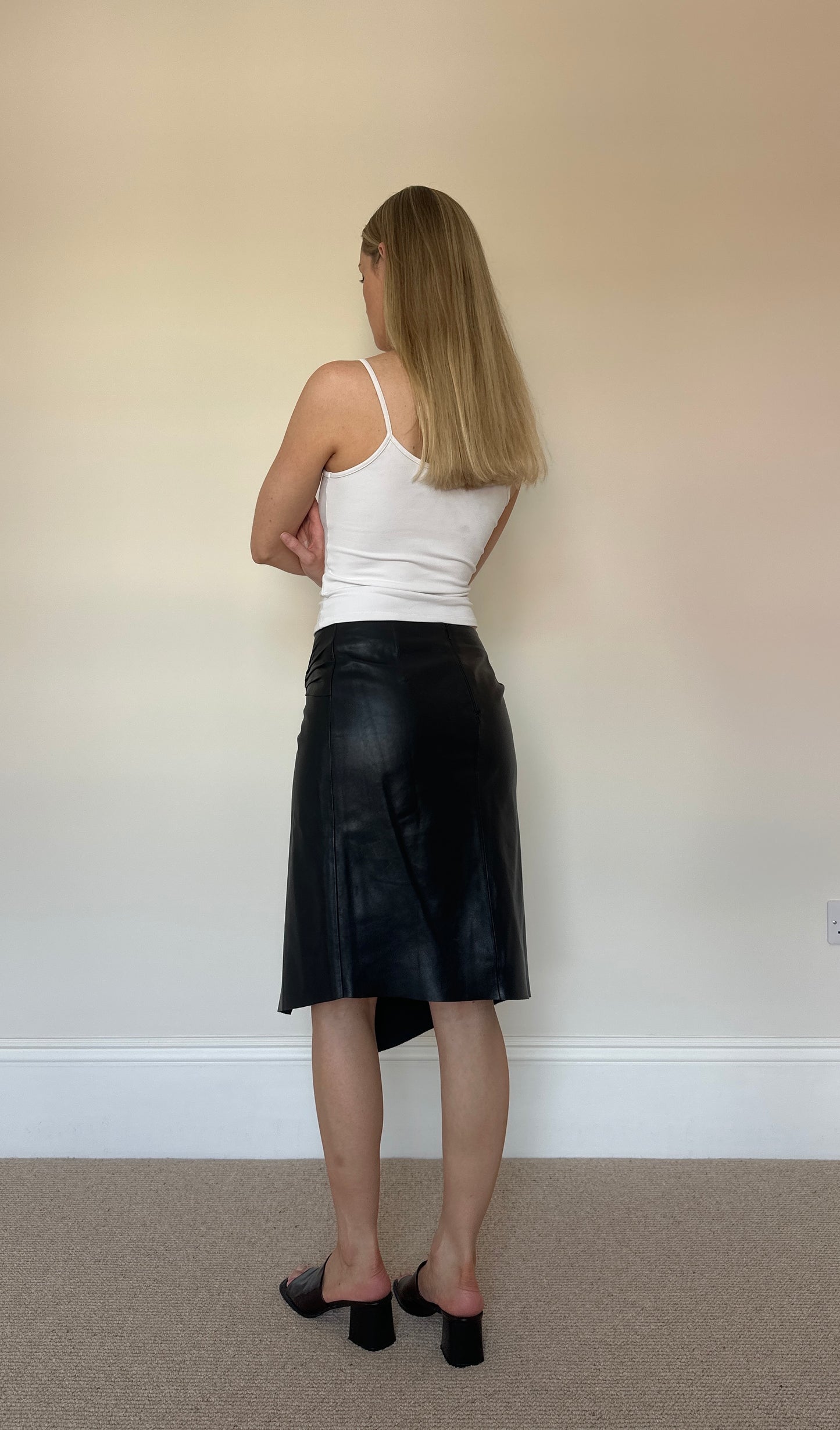 Vintage O-ring real leather skirt