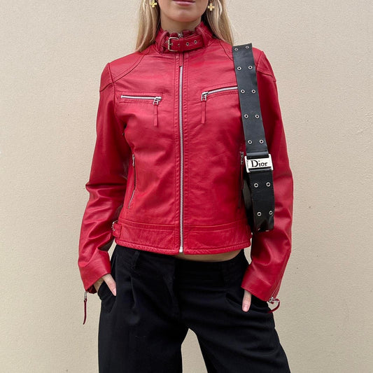 Vintage 00s red leather biker jacket