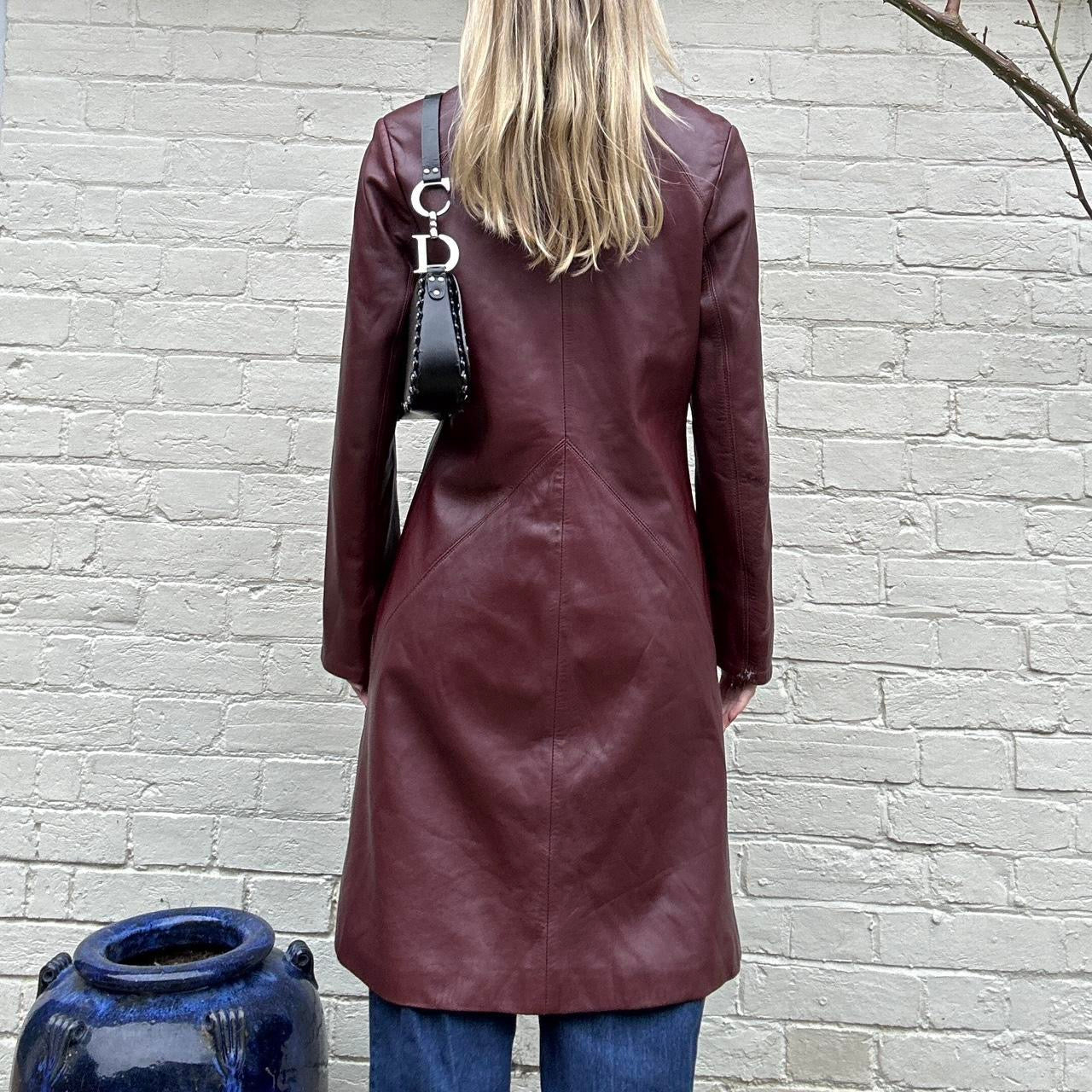 Vintage 90s burgundy leather trench coat