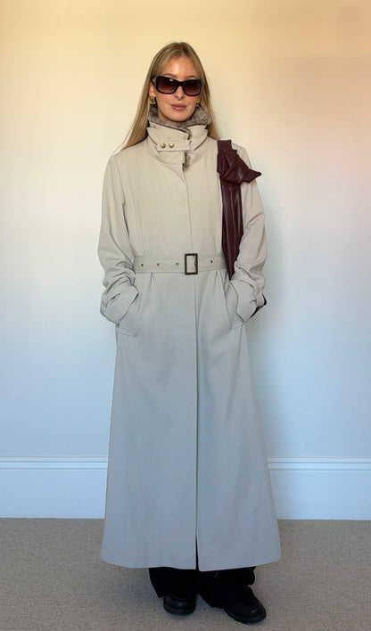 Vintage full length trench coat with fur collar