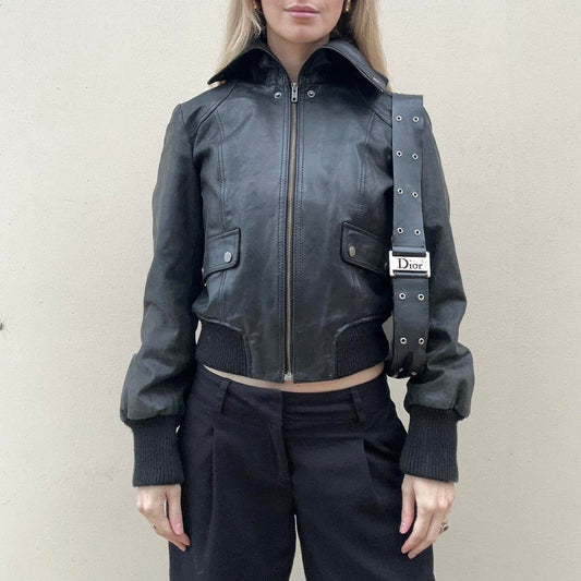 Vintage 00s black leather bomber jacket