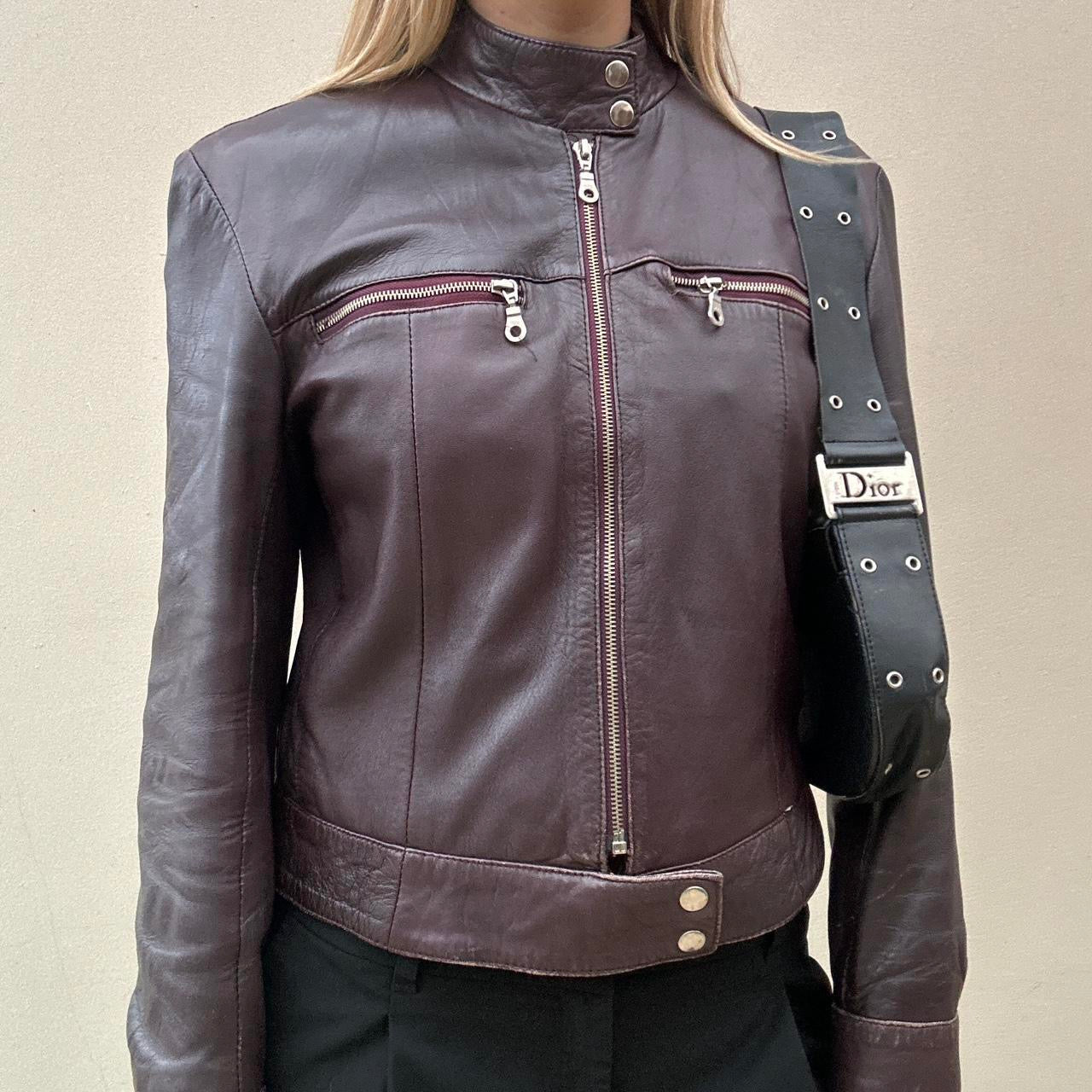 Vintage burgundy leather biker jacket