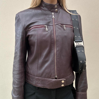 Vintage burgundy leather biker jacket