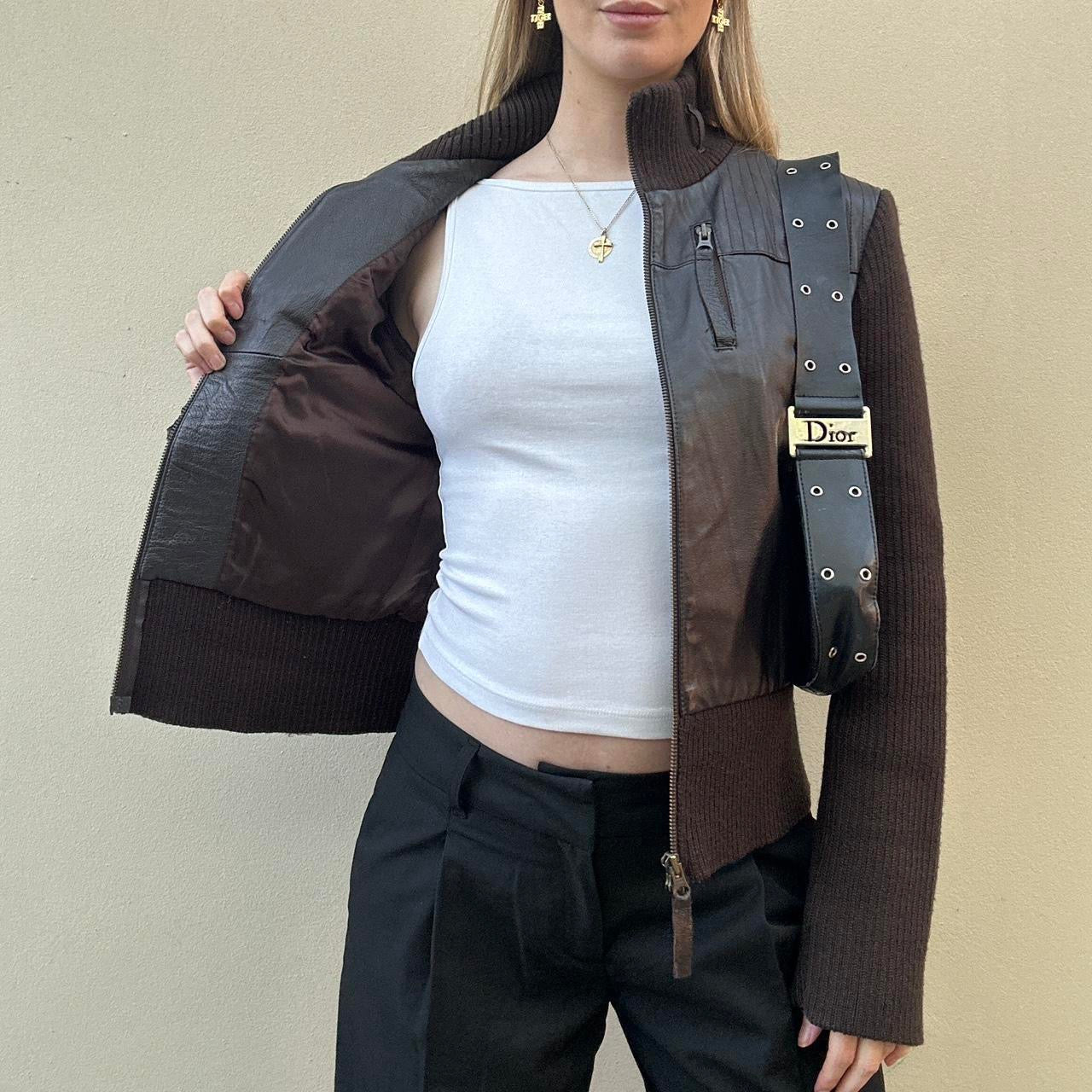 Vintage 00s leather & knit jumper jacket