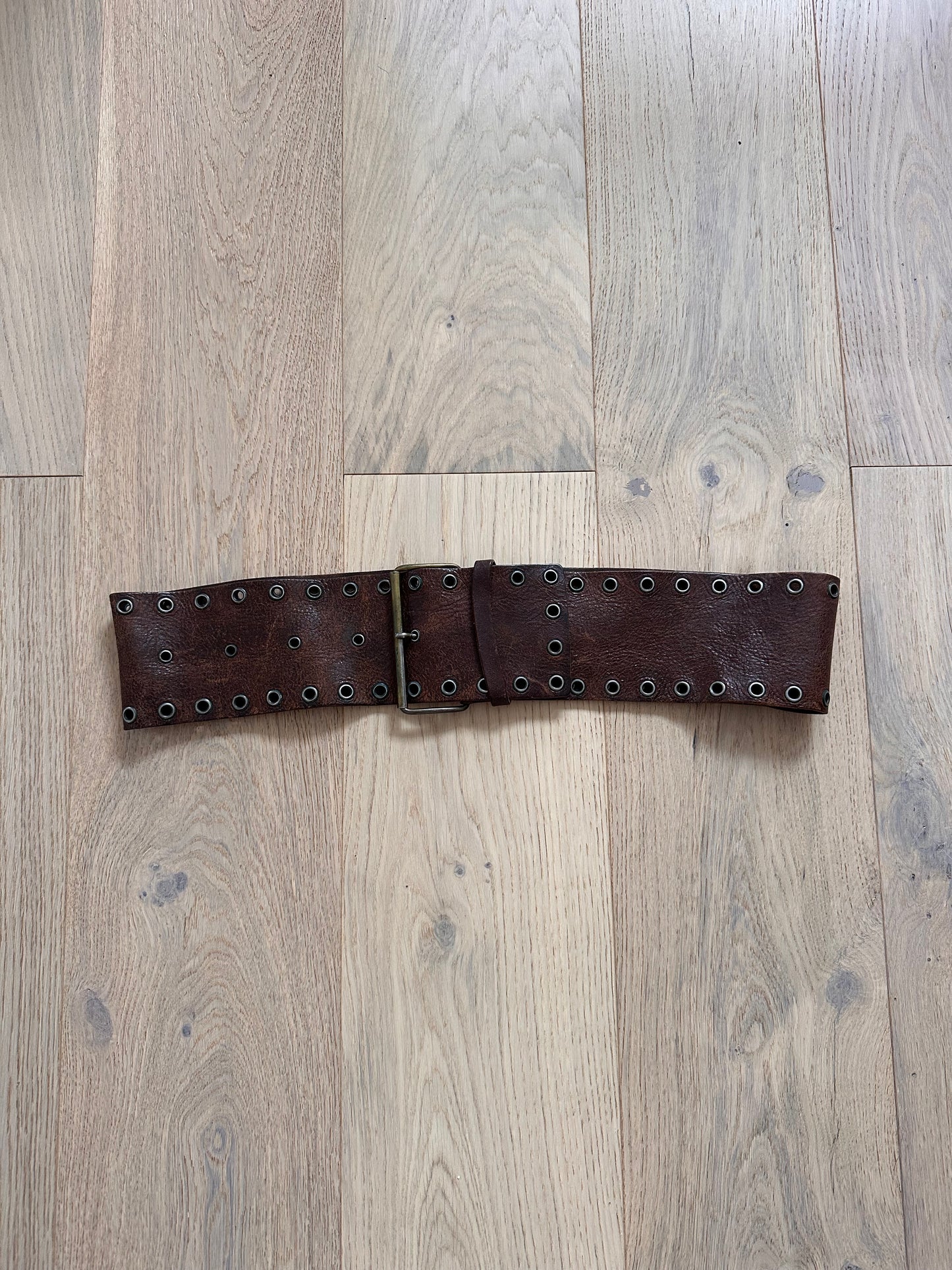 SALE brown leather grommet belt