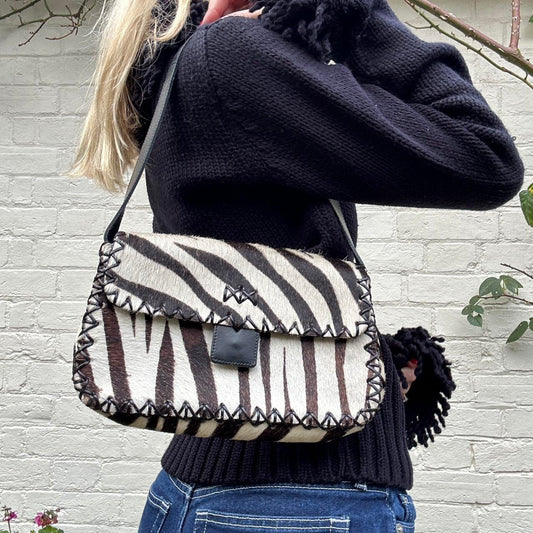 Vintage 90s zebra pony hair handbag