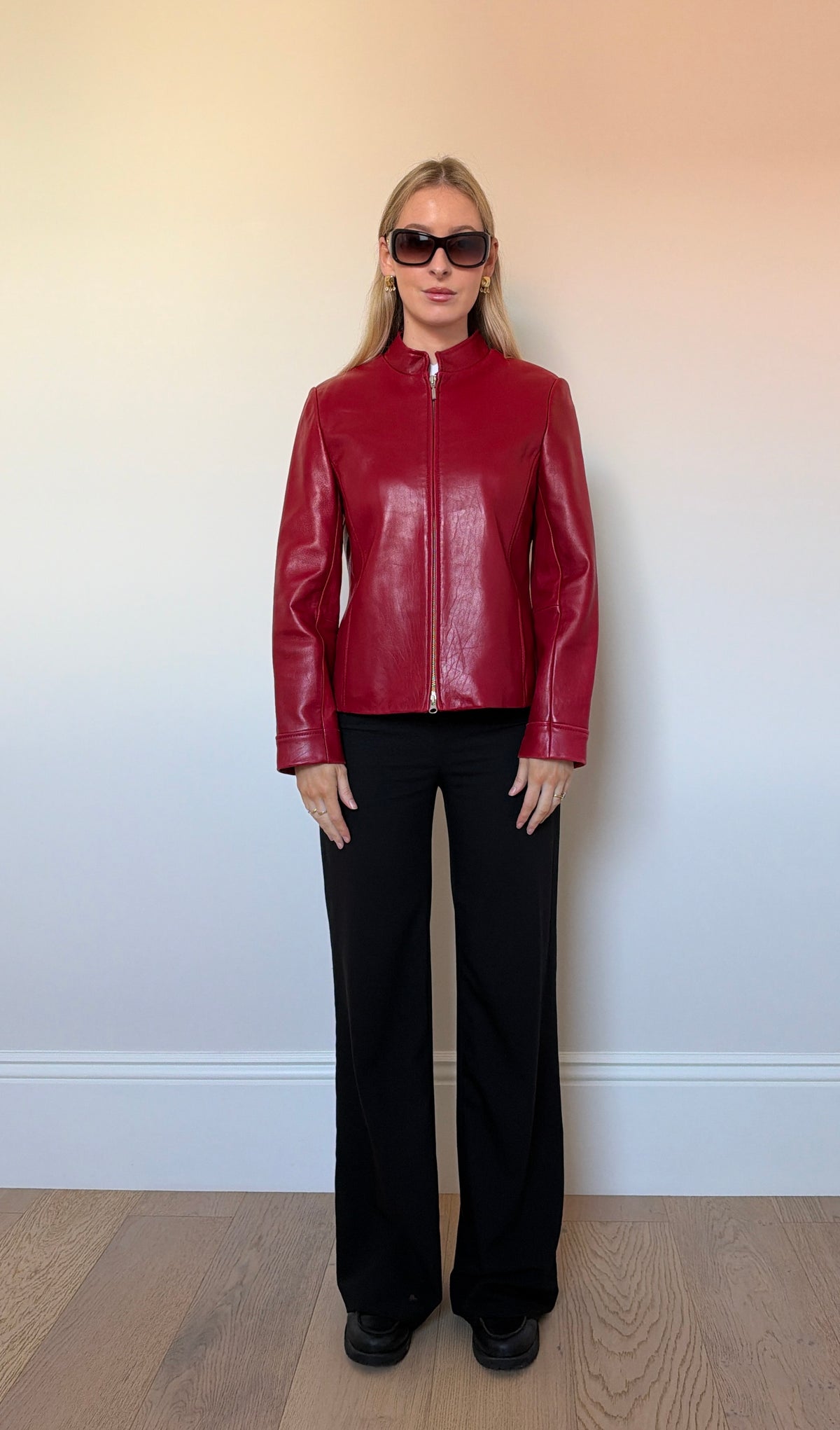 Vintage red leather double zip jacket