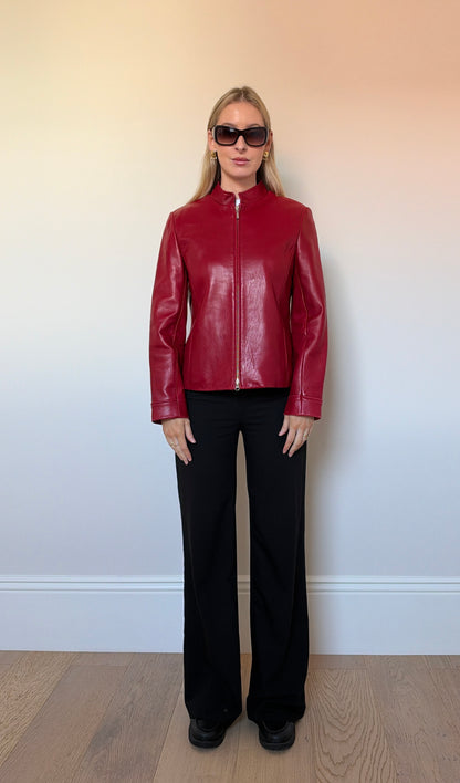 Vintage red leather double zip jacket