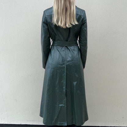 Vintage 90s forest green leather trench coat