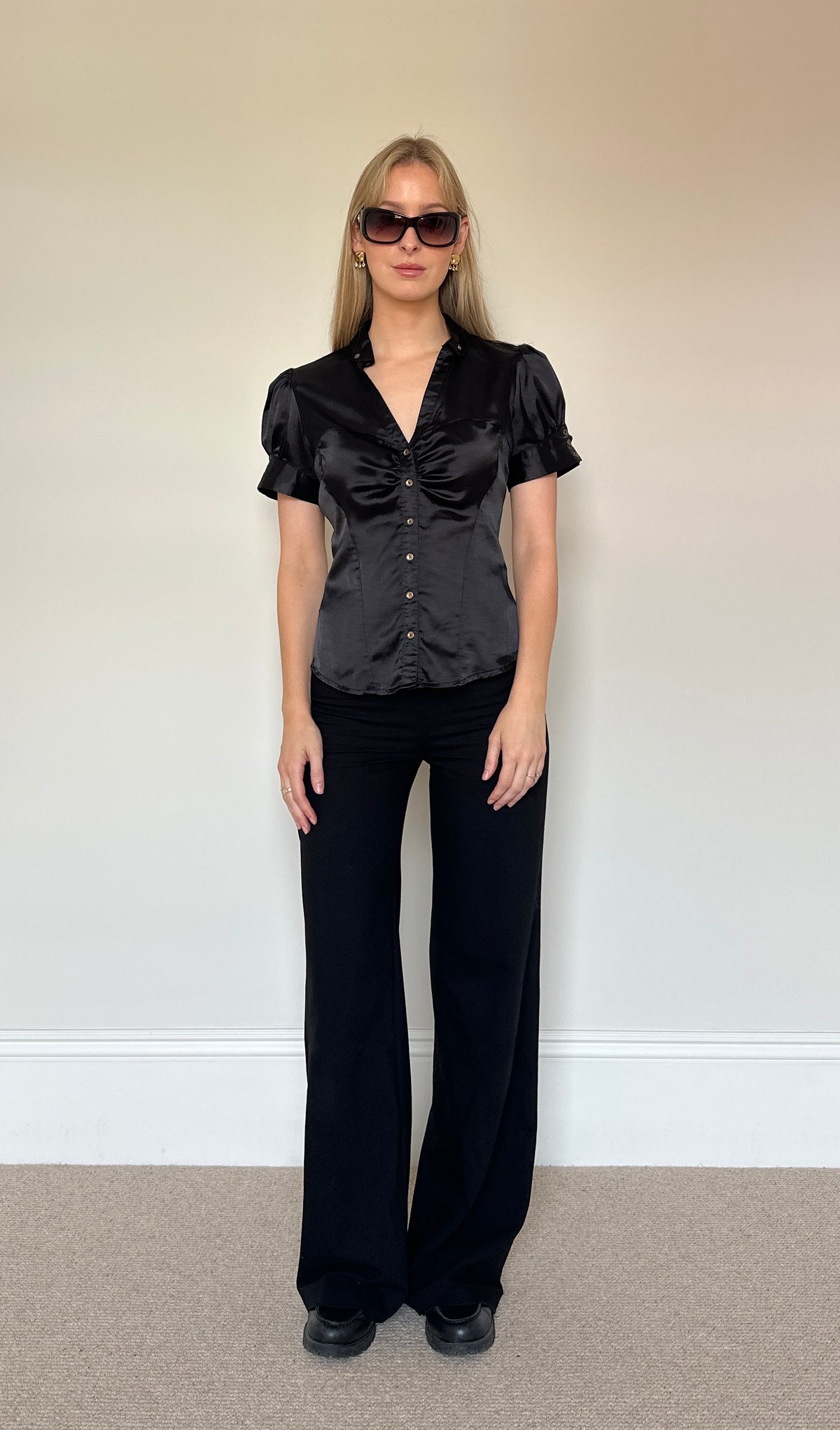 Vintage black satin blouse