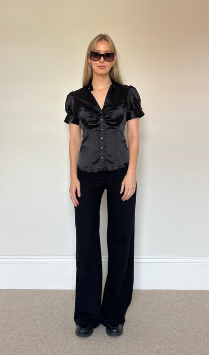 Vintage black satin blouse