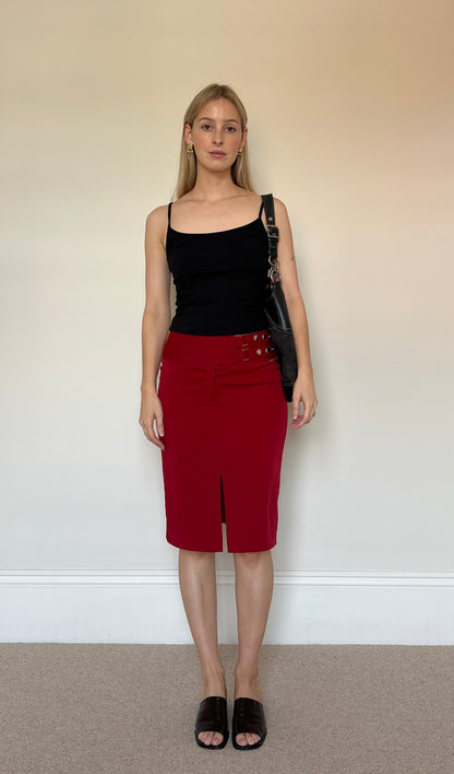 Vintage red buckle midi skirt