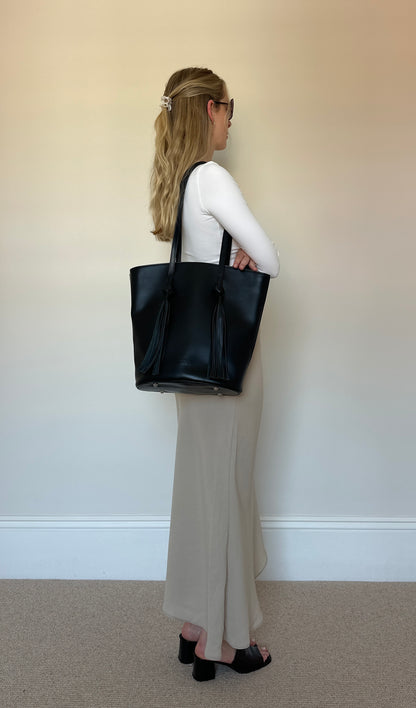 Black leather Tassle Bag