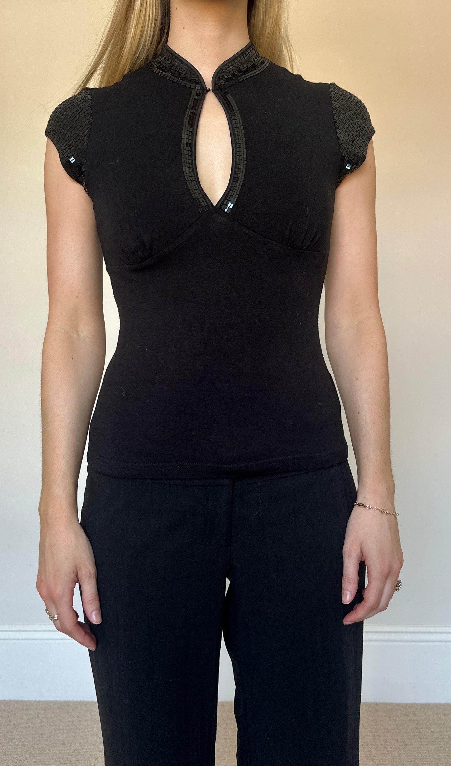 Vintage sequin key-hole top