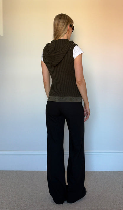 Vintage knit & suede sleeveless jumper