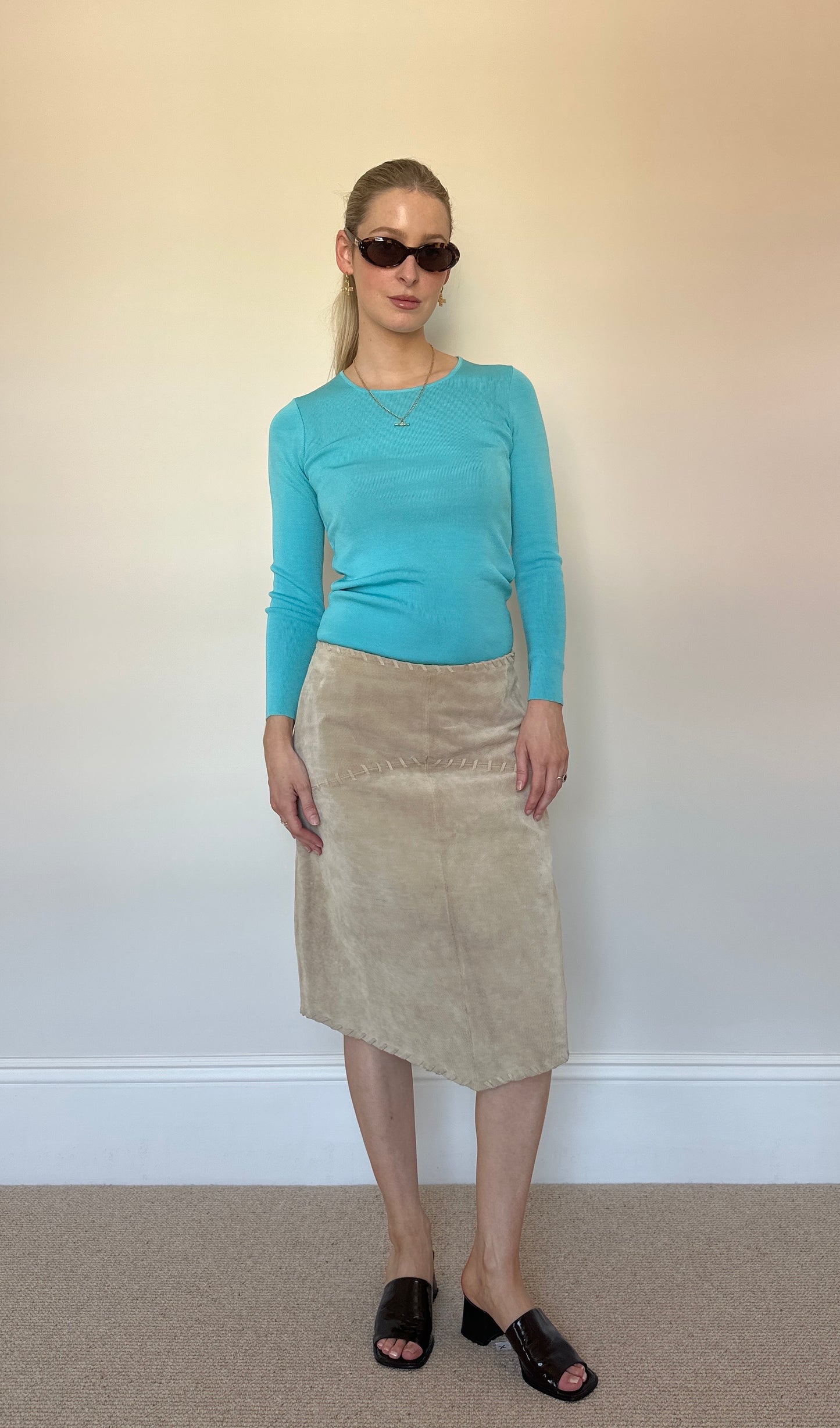 Vintage camel real suede skirt