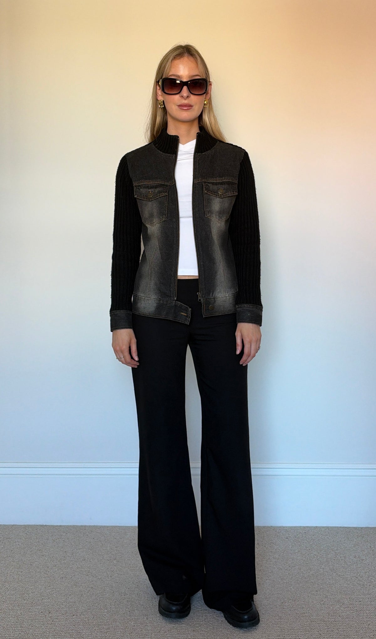 Vintage denim & knit jumper jacket