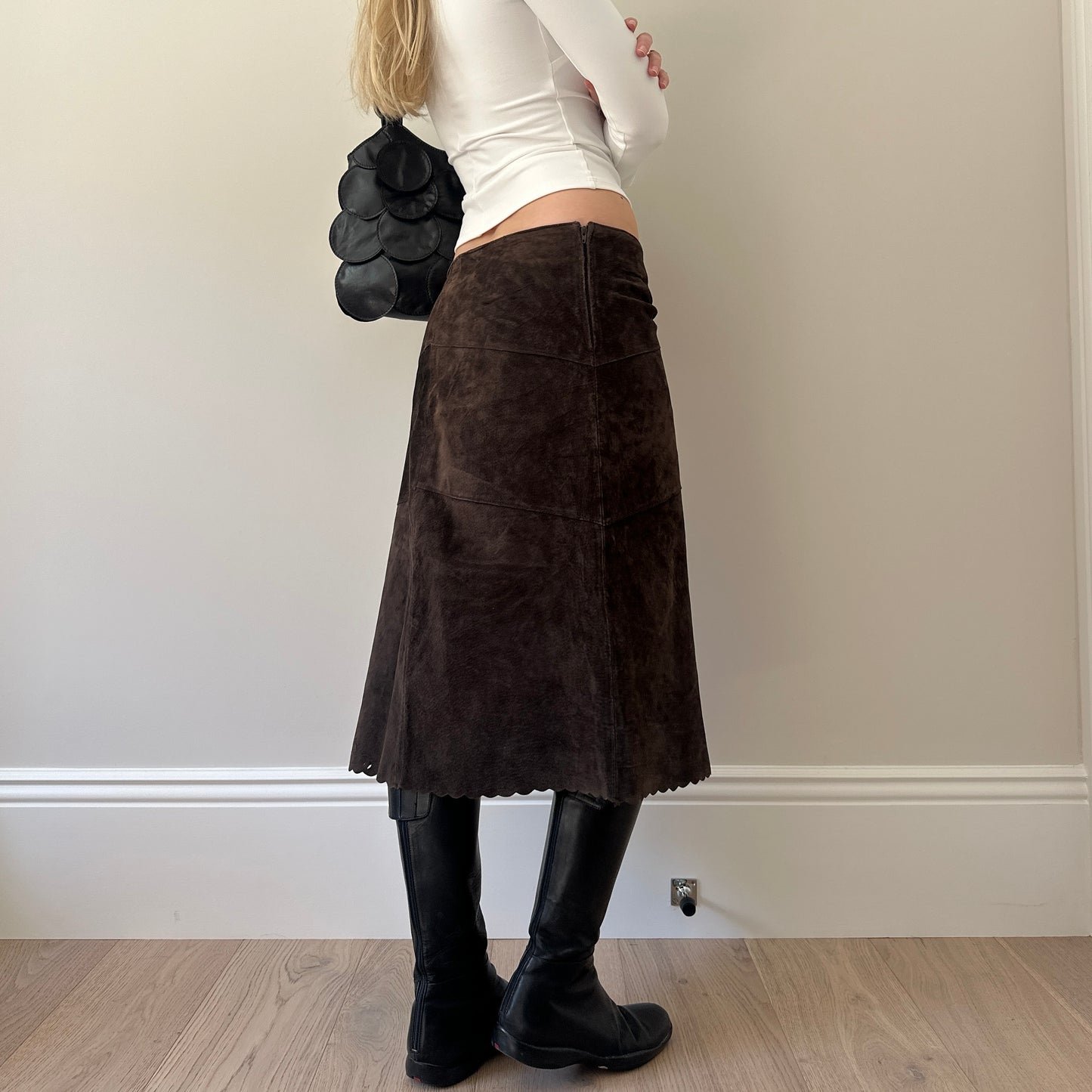 Vintage brown suede midi skirt