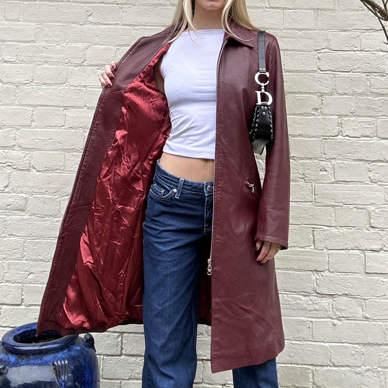 Vintage 90s burgundy leather trench coat