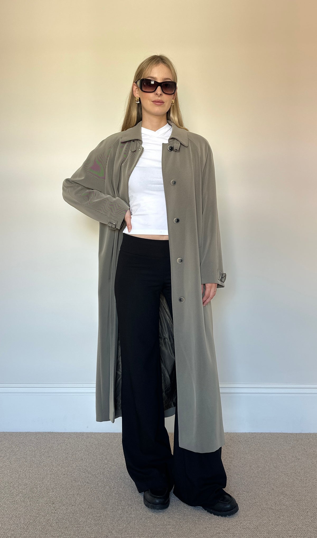 Vintage Khaki Longline Trench Coat