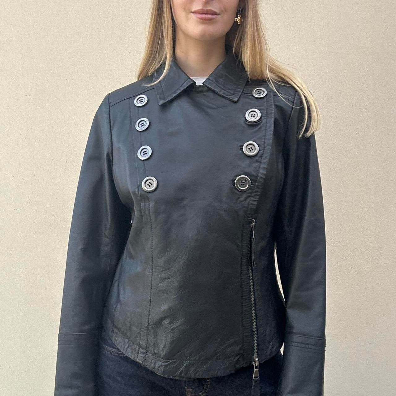 Vintage leather jacket with buttons
