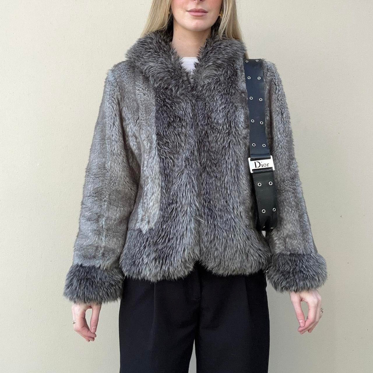 Vintage grey faux fur coat