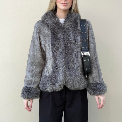 Vintage grey faux fur coat