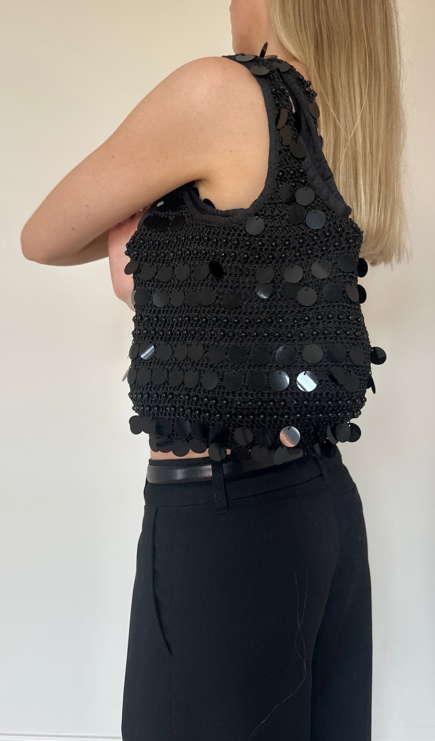 Vintage crochet sequin bag
