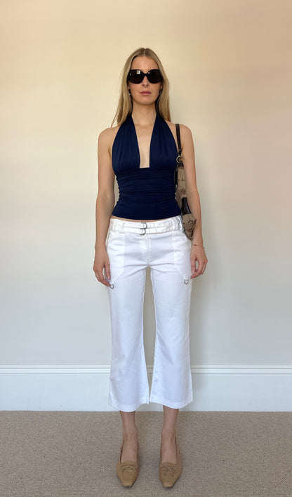 Vintage buckle white capris