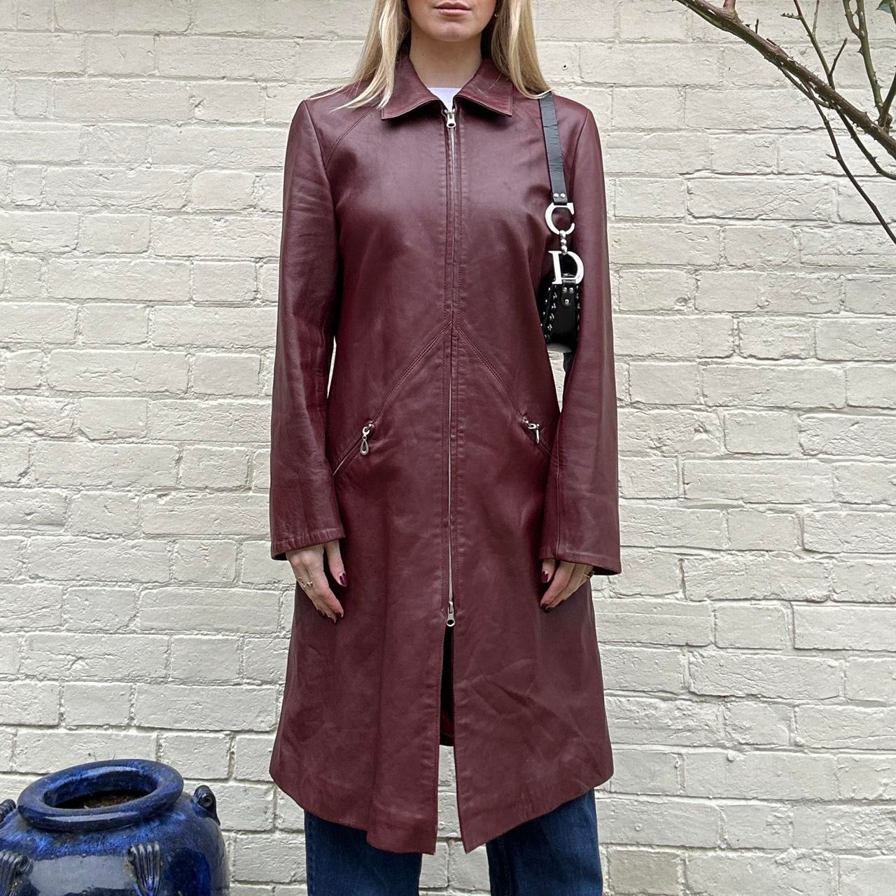 Vintage 90s burgundy leather trench coat