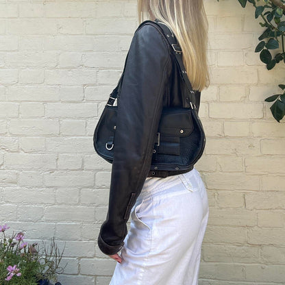 Vintage 00s brown leather biker jacket