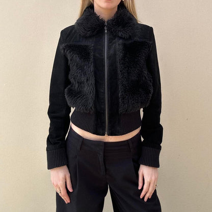 Vintage 00s suede & faux fur bomber jacket