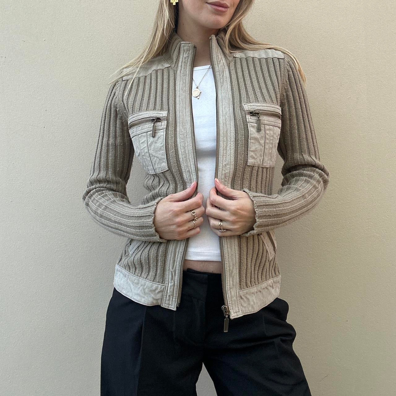 Vintage 00s suede & knit jumper jacket