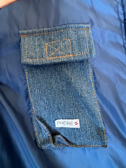 Vintage denim mongolian fur puffer coat