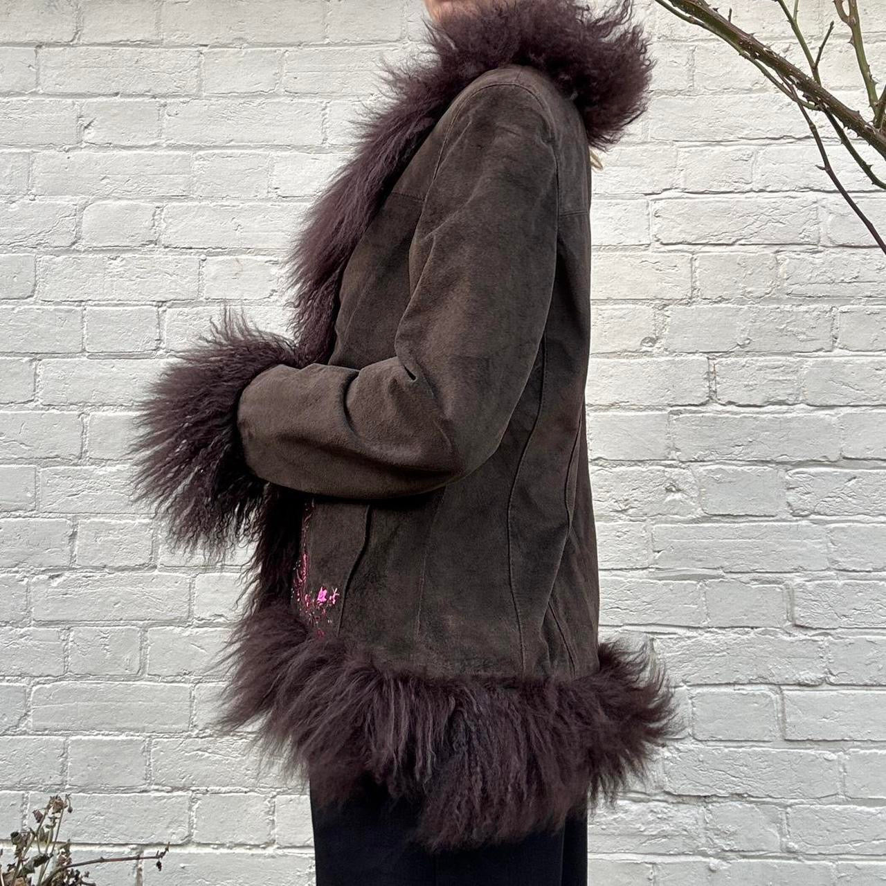 Vintage genuine suede & Mongolian fur afghan coat