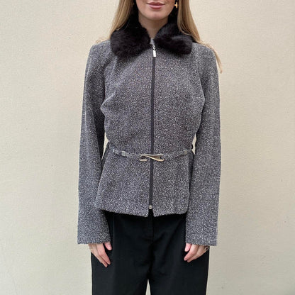 Vintage fur collar & buckle jacket