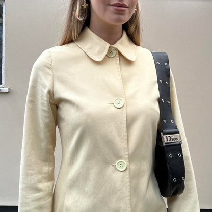 Vintage butter yellow pea trench coat