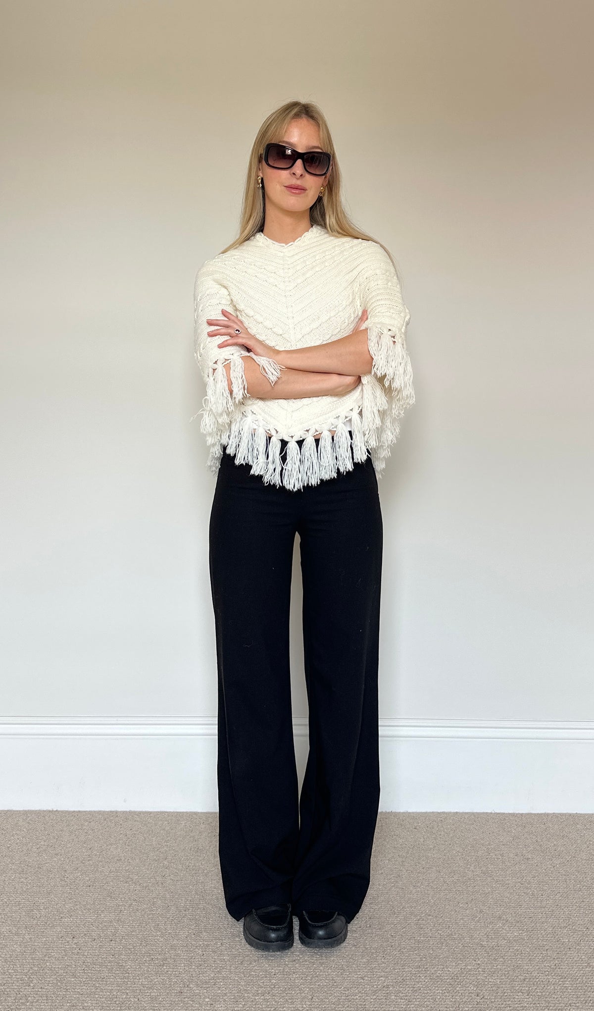 Vintage cream Tassle poncho