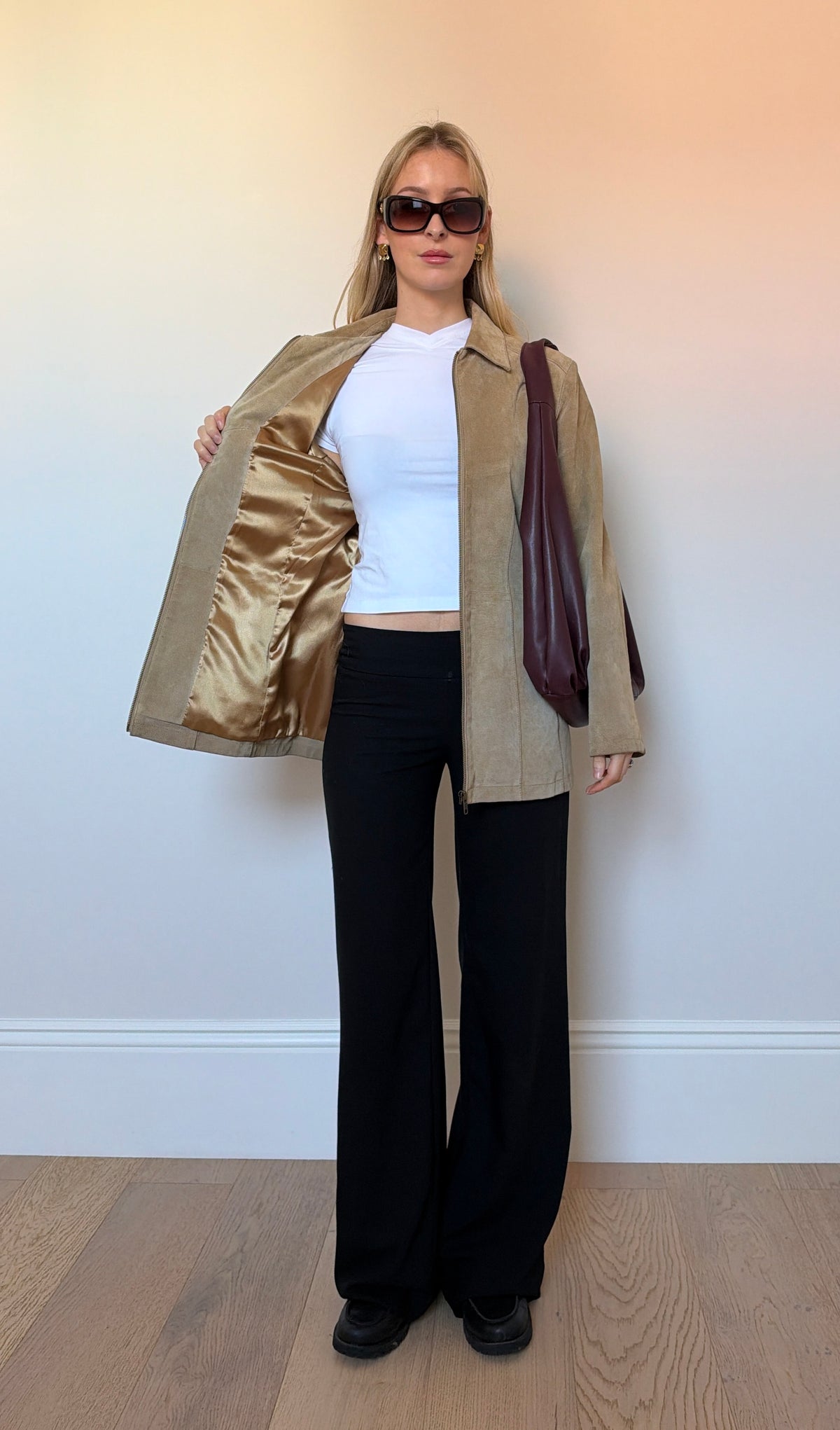 Vintage camel suede belted jacket