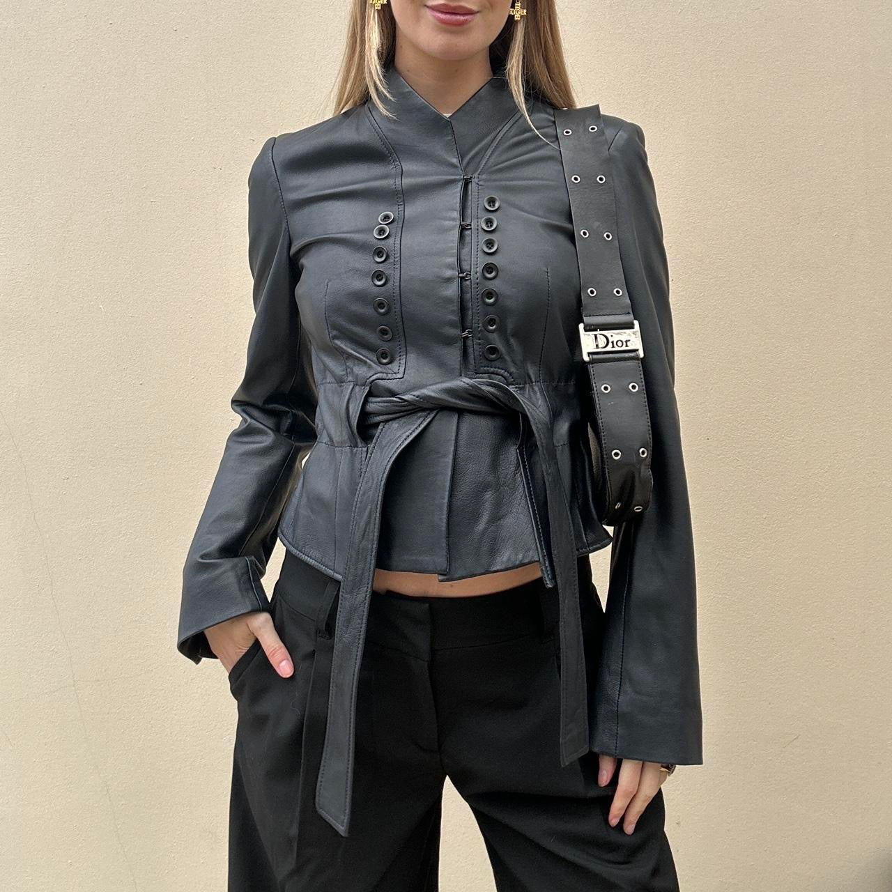 Vintage 00s button leather jacket