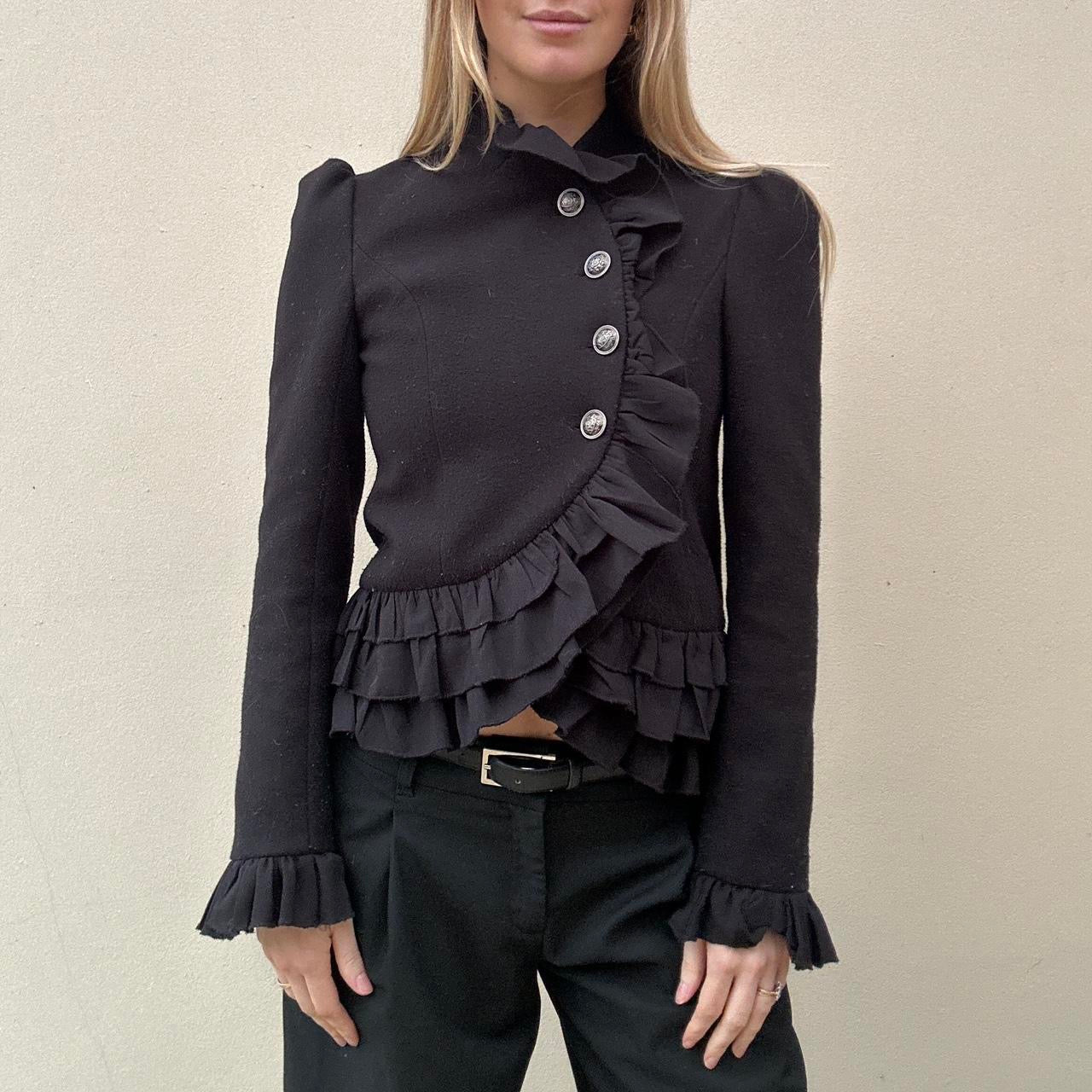 Black ruffle arymetric jacket